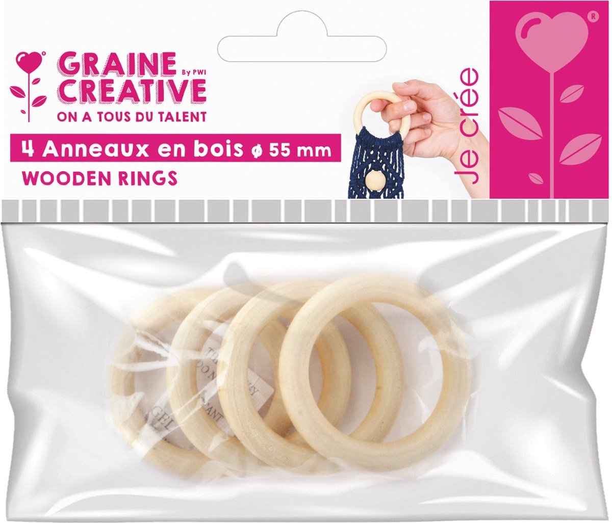 Graine Créative houten ringen, diameter 55 mm, zakje van 4 stuks