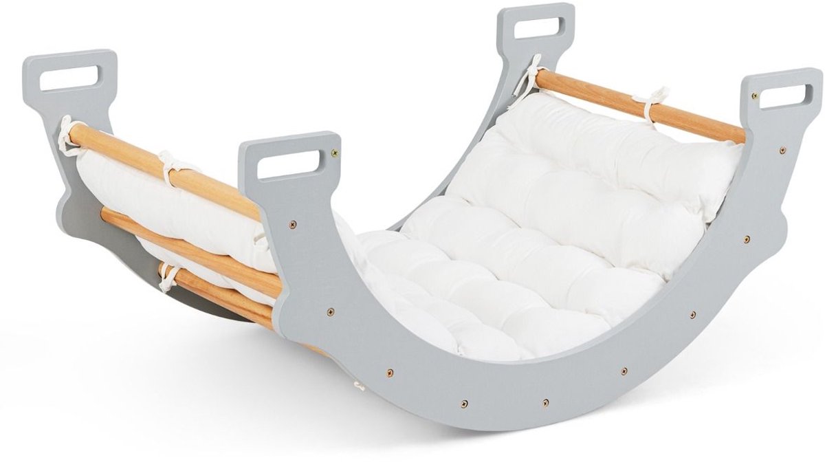 Klimboog - Met kussen -   - Naturel Hout - Montessori speelgoed - Kinderspeelgoed - Grijs