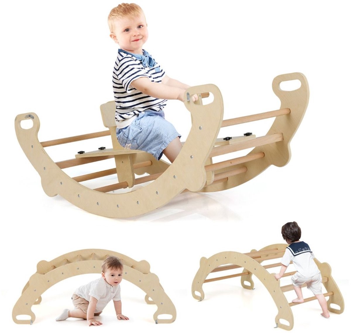 Klimboog - Met kussen -   - Naturel Hout - Montessori speelgoed - Kinderspeelgoed - Natuurlijk