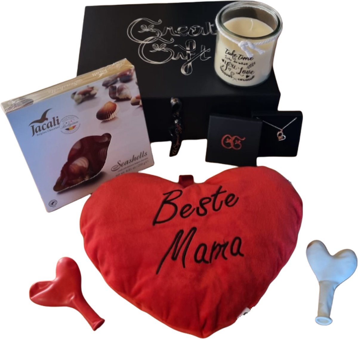 GreatGift®- Cadeaupakket voor Moeder - Moederdag Cadeau - Giftbox - Chocolade - Geurkaars - Liefdes ketting