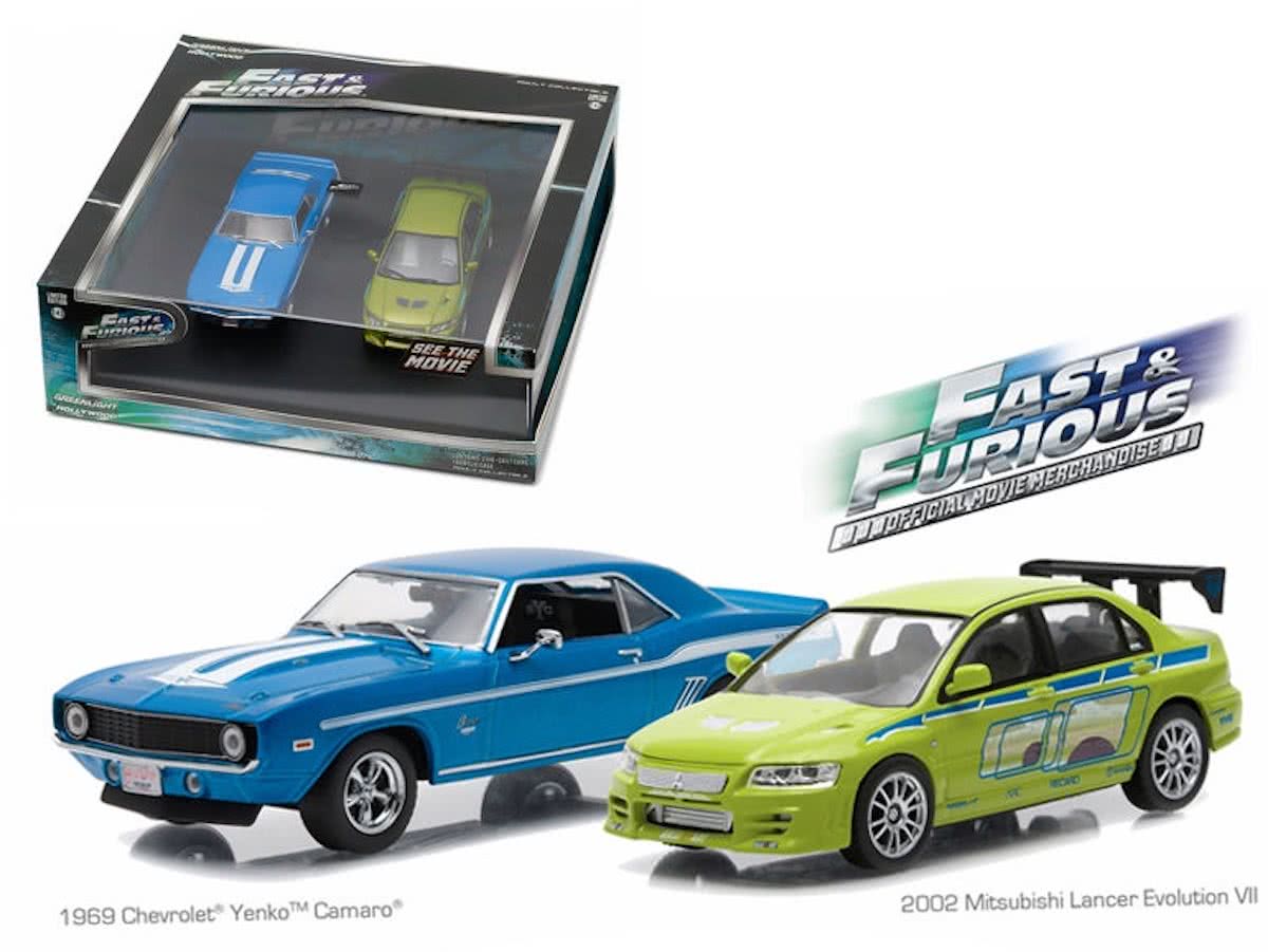 2 Fast 2 Furious Mitsubishi Evo 7 & Camaro Yenko Greenlight 1:43