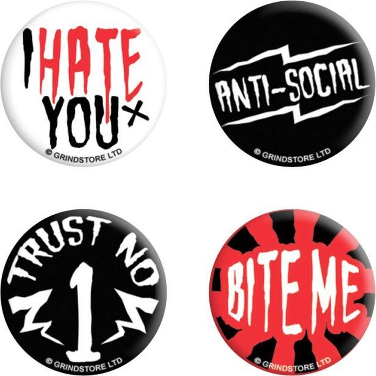 Grindstore Badge/button Anti-Social Badge Pack Multicolours