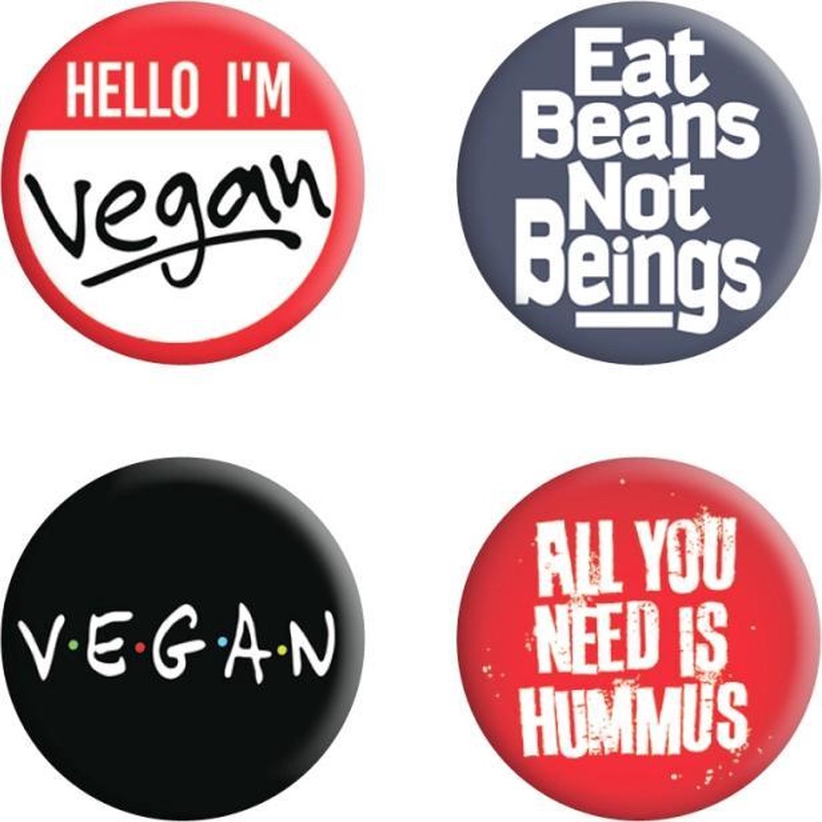 Grindstore Badge/button Hello Im Vegan Set van 4 Multicolours