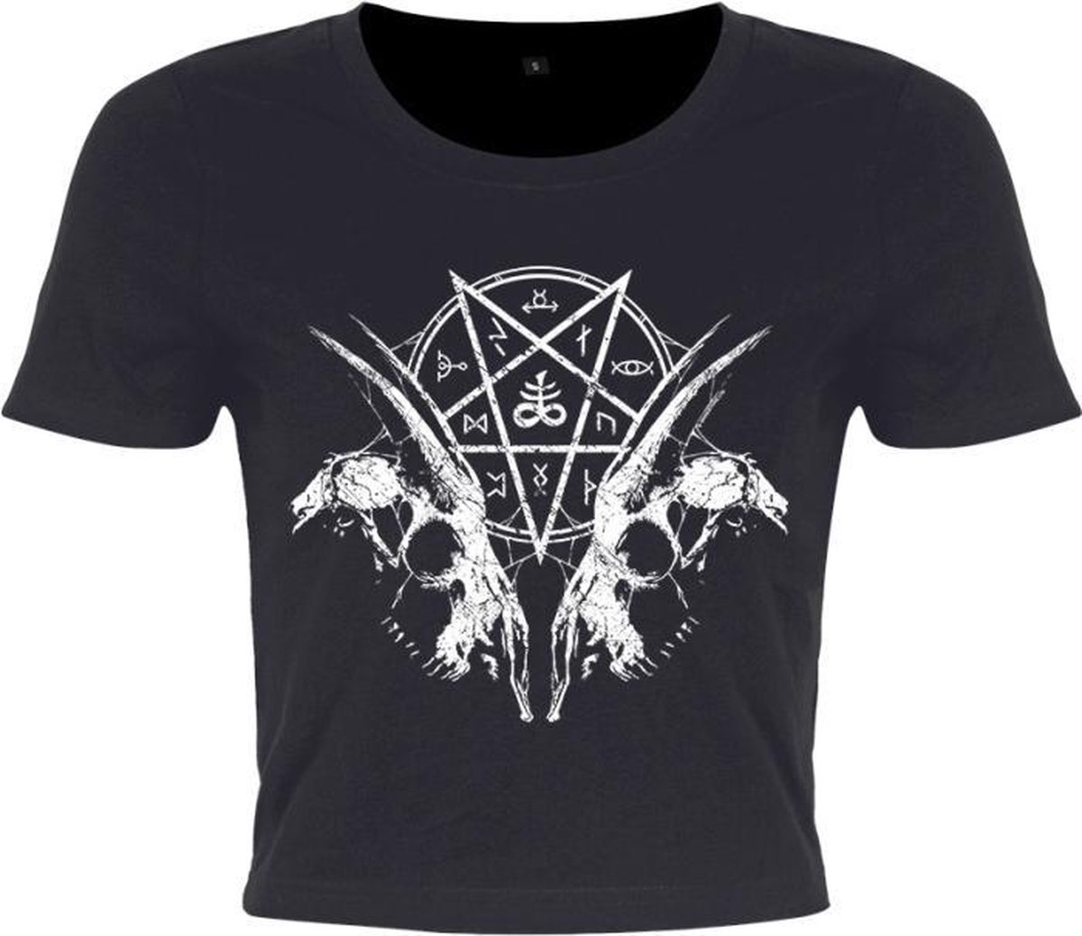 Grindstore Crop top -M- Goat Skull Pentagram Zwart