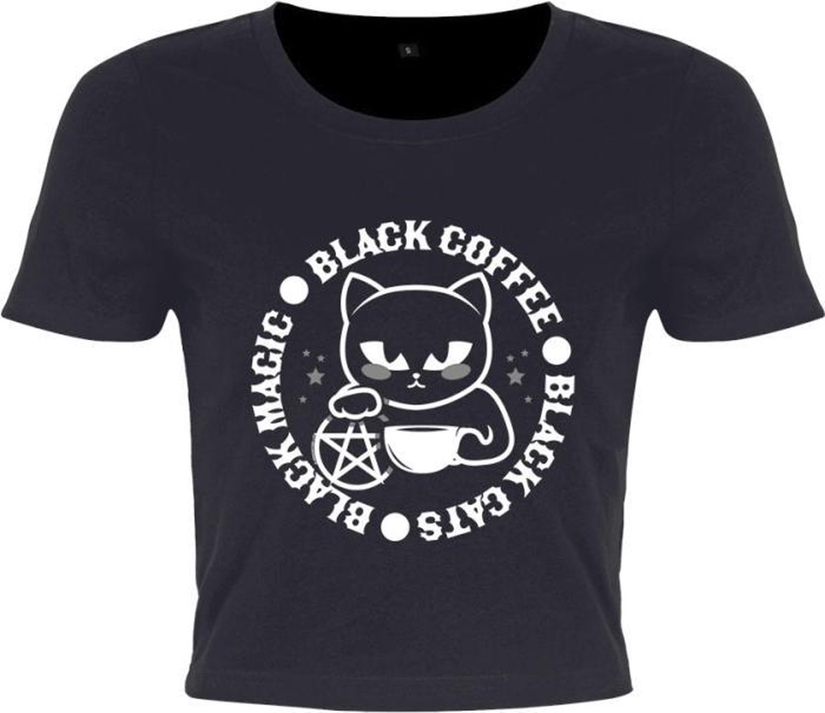 Grindstore Crop top -S- Black Cats, Black Magic, Black Coffee Ladies Black Zwart