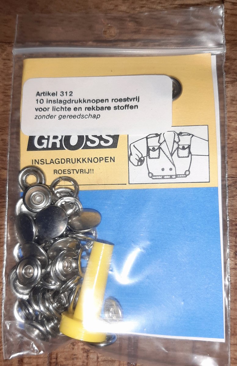   inslagdrukknopen rvs met inslagtool - art 312 - drukkers 10mm - 10x drukknoop - metaal - rvs nikkel zilver drukknopen - incl. tool om in te slaan - 1 cm