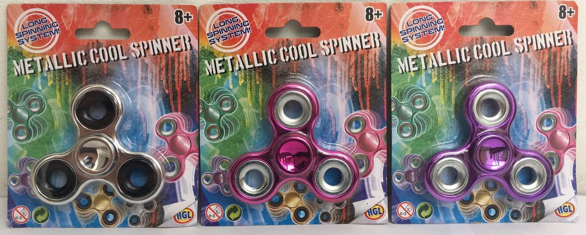 Fidget Fast Spinner - 3 stuks in Set_1 - Handspinner Metallic Cool - 7,5cm - Metal - Roze - Paars