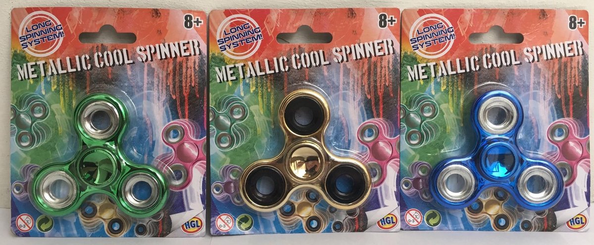 Fidget Fast Spinner - 3 stuks in Set_2 - Handspinner Metallic Cool - 7,5cm - Groen - Goud - Blauw