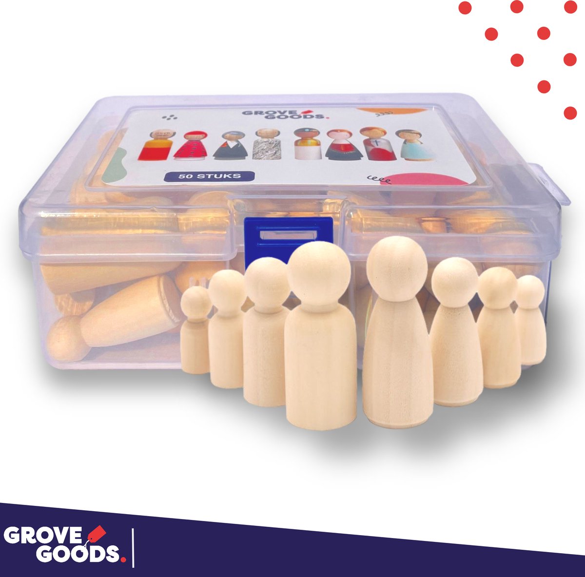 GroveGoods Peg Dolls - Houten Pionnen - Blanco Poppetjes - 50 Stuks