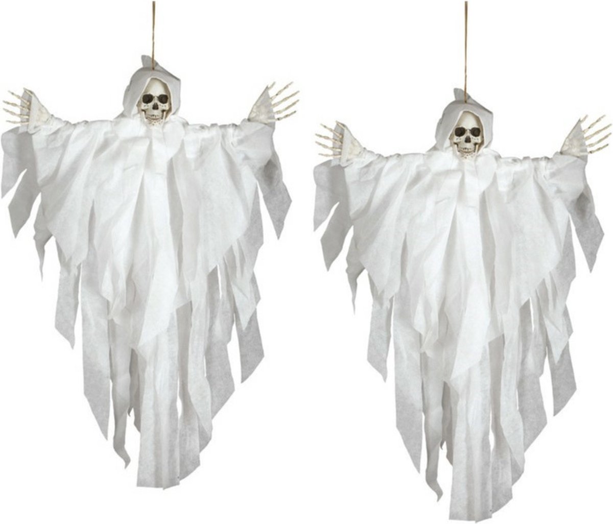 2x stuks horror hangdecoratie spook/geest pop wit 75 cm - Halloween decoratie poppen