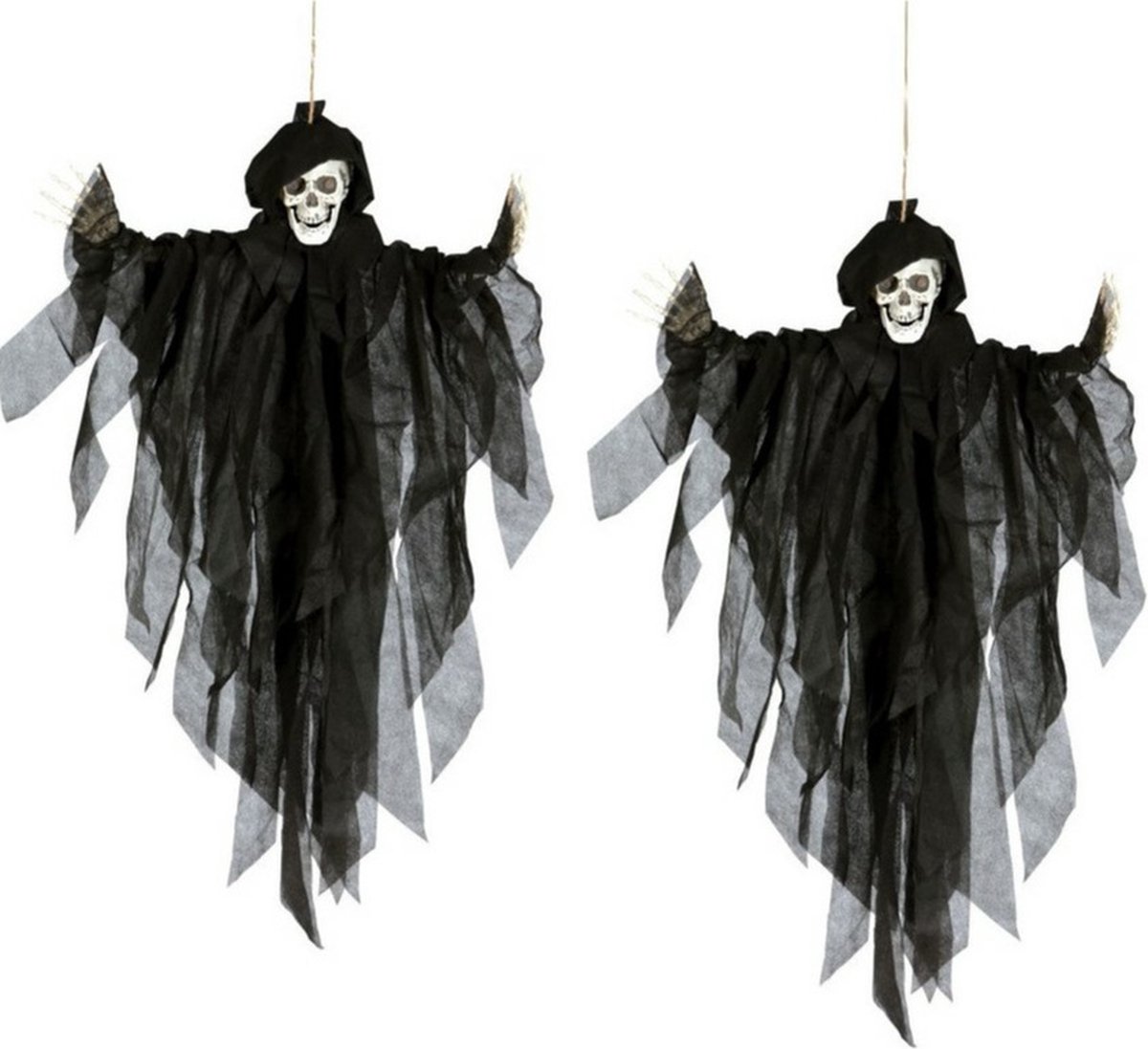 2x stuks horror hangdecoratie spook/geest pop zwart 75 cm - Halloween decoratie poppen