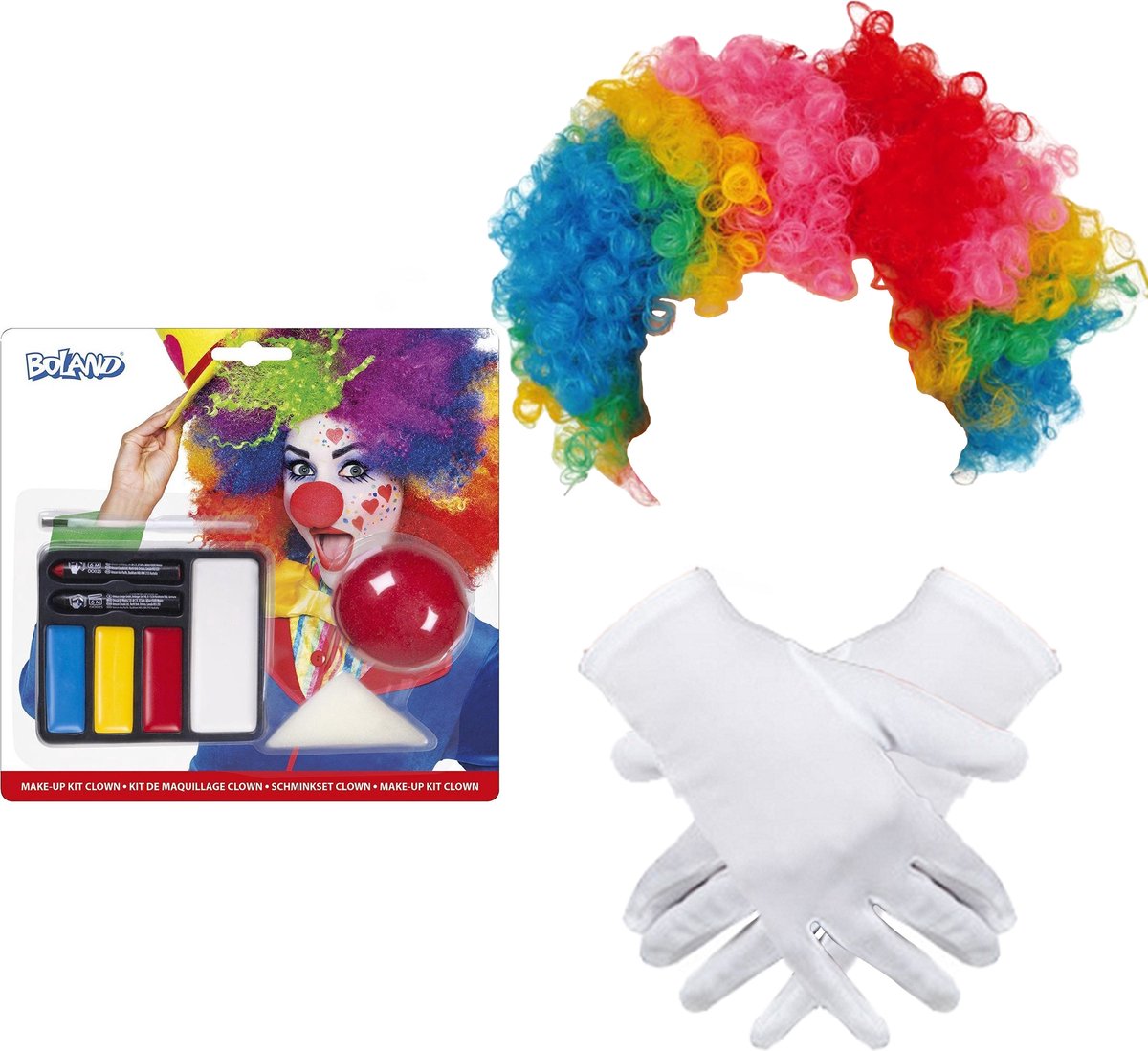 Clown verkleed set voor kinderen - Pruik/Schmink/Neus/Handschoenen