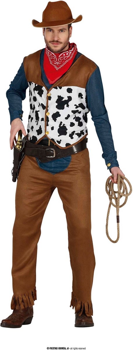 Guirca - Cowboy & Cowgirl Kostuum - Cowboy Billy Cowlove - Man - bruin - Maat 52-54 - Carnavalskleding - Verkleedkleding