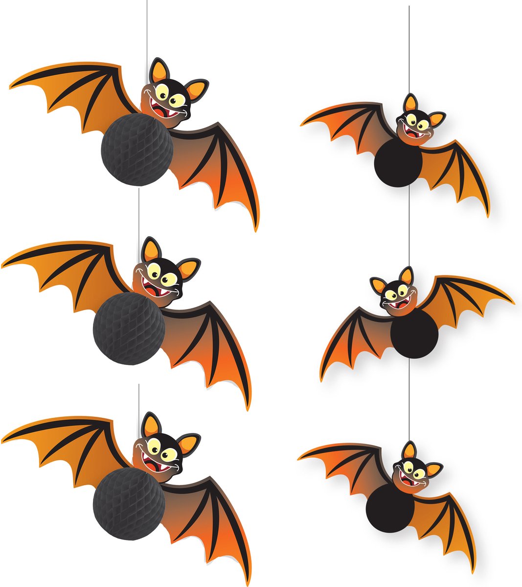 Guirca - Halloween thema hangende vleermuizen decoraties set 6-delig zwart/oranje