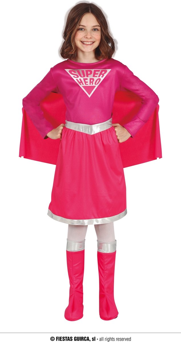 Guirca - Superwoman & Supergirl Kostuum - Superheldin Mega Roze Redder In Nood - Meisje - roze - 5 - 6 jaar - Carnavalskleding - Verkleedkleding