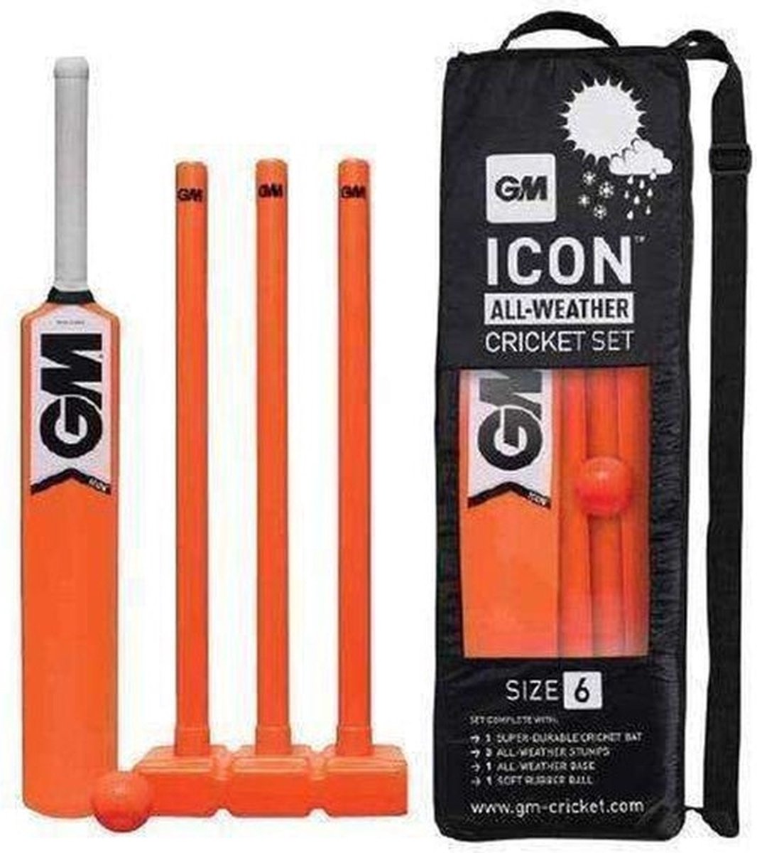 Gunn & Moore - Icon Cricket Set - Met Tas - Maat 6 - Buitenspeelgoed voor Kinderen - Slagbal - Honkbal - Speelgoed/Sport