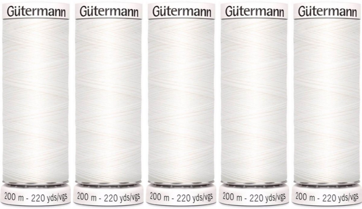 Gütermann allesnaaigaren 5 x 200m, kleur wit col. 800.