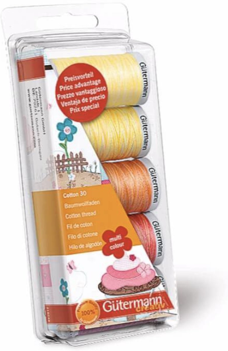 Gutermann borduurgarenset cotton 30, geel oranje rood,