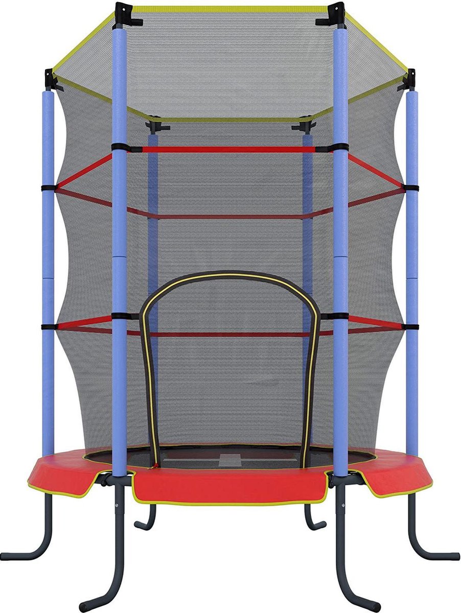 Gutos Ultrasport kinder trampoline Jumper 140 cm, fun en fitness trampoline voor kinderen vanaf 3 jaar, te gebruiken als kamertrampoline, speciaal beveiligd met net en randafdekking