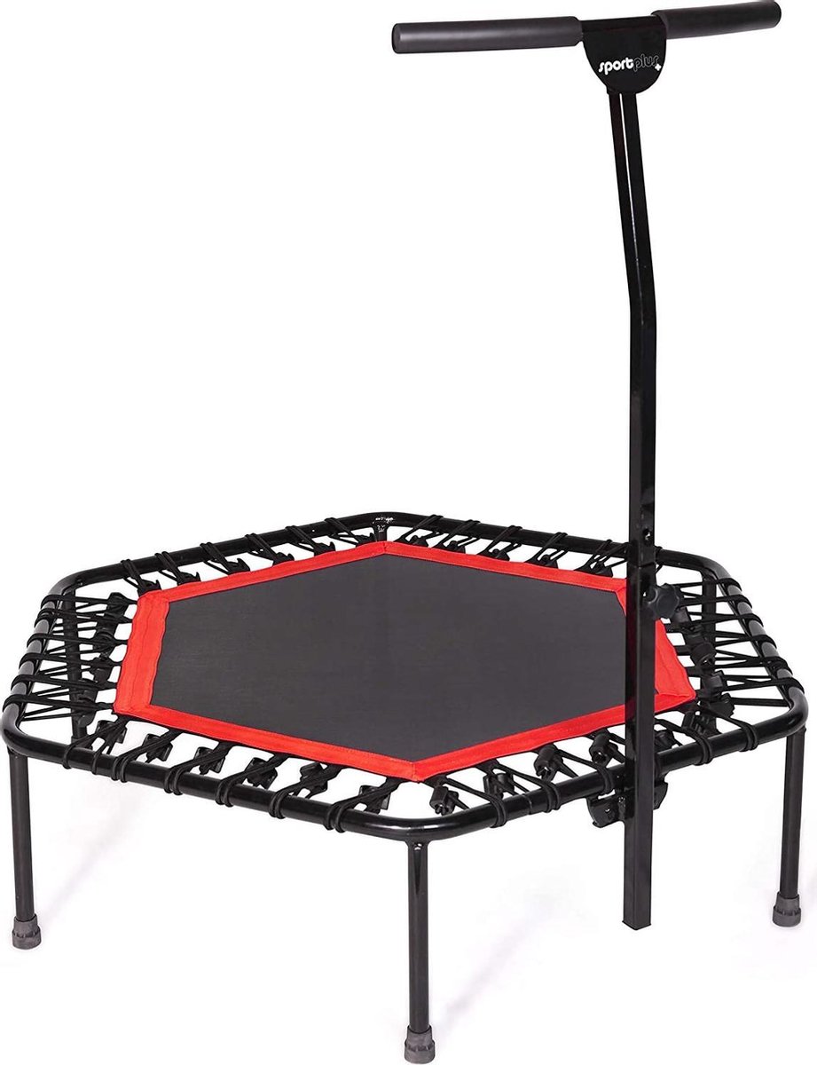 Gutos fitnesstrampoline, Ø ca. 126 cm, stille rubberen touwophanging, 5-voudig in hoogte verstelbare handgreep, inclusief randafdekking, gebruikersgewicht tot 130 kg, trampoline voor springfitness