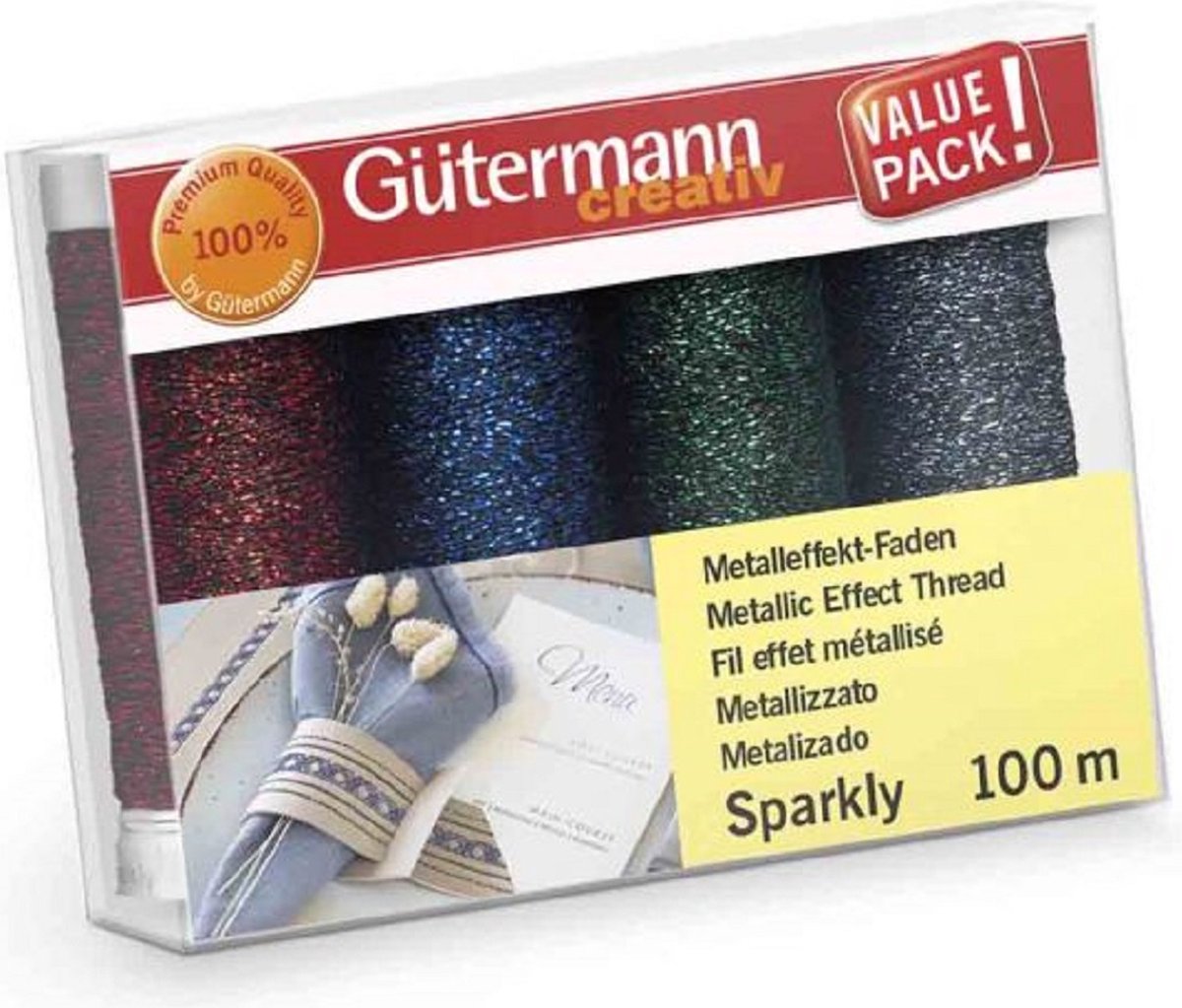 GÜTERMANN NAAIGARENSET SPARKLY 4X100M-rood-blauw-groen-navy