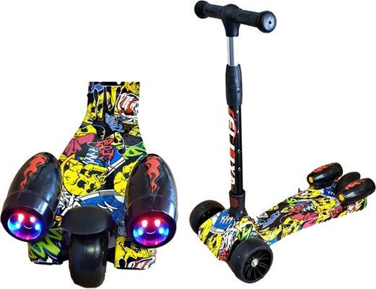 Driewiels Kinder Scooter - LED Wieltjes - Rook en Geluid  - Graffiti