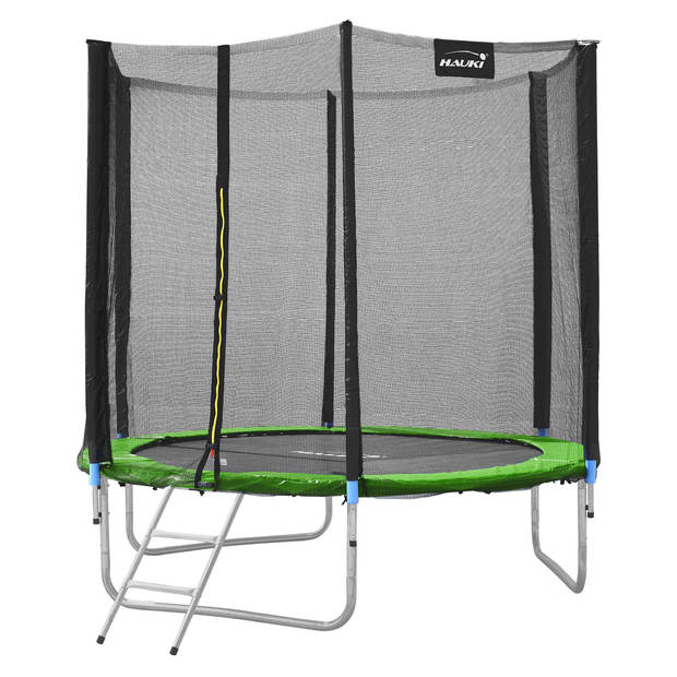 Trampoline Ø183 cm met veiligheidsnet, ladder en gevoerde stokken Groen tot 100kg HAUKI