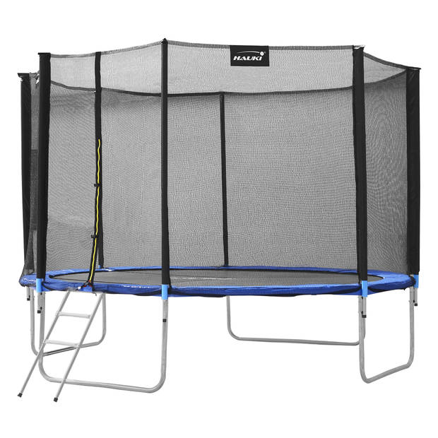 Trampoline Ø427 cm met veiligheidsnet, ladder en gevoerde stokken Blauw tot 150kg HAUKI