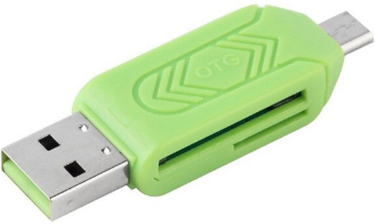 OTG Micro USB kaartlezer voor PC en Mobiele telefoon – Kleur: Groen