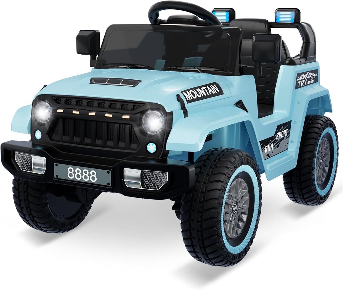 HOERFURIY-Elektrische kinderauto-Elektrische auto 12 V voor kinderen met afstandsbediening 2,4 G, Bluetooth, muziek, claxon en LED-koplampen voor kinderen van 3-6 jaar, blauw