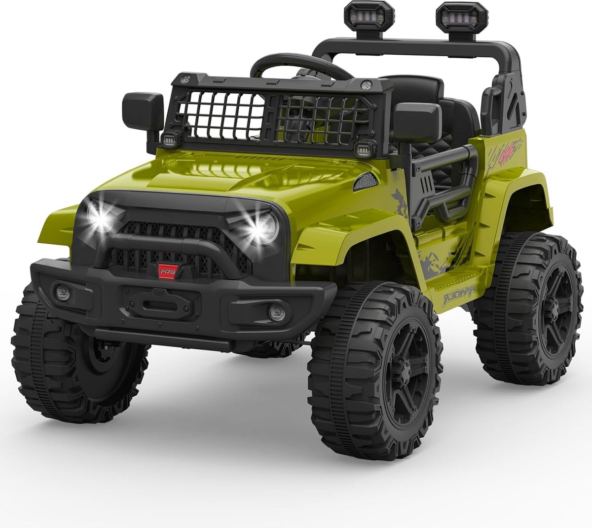 HOERFURIY-Elektrische kinderauto-Elektrische auto voor kinderen, 12 V auto met veerophanging, ledverlichting, Bluetooth, 2 snelheden voor kinderen van 3 tot 8 jaar, groen