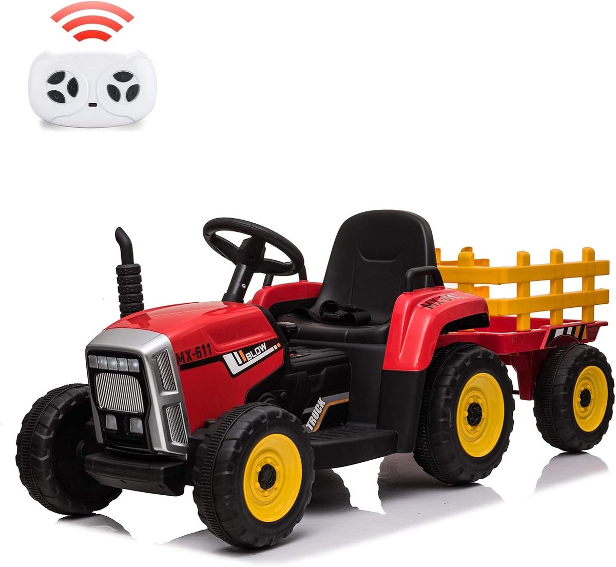 HOERFURIY-Elektrische kinderauto-Elektrische tractor voor kinderen, 12V elektrisch voertuig met 6 banden, 2,4G afstandsbediening, 3-8 km/u voor kinderen vanaf 3 jaar, rood