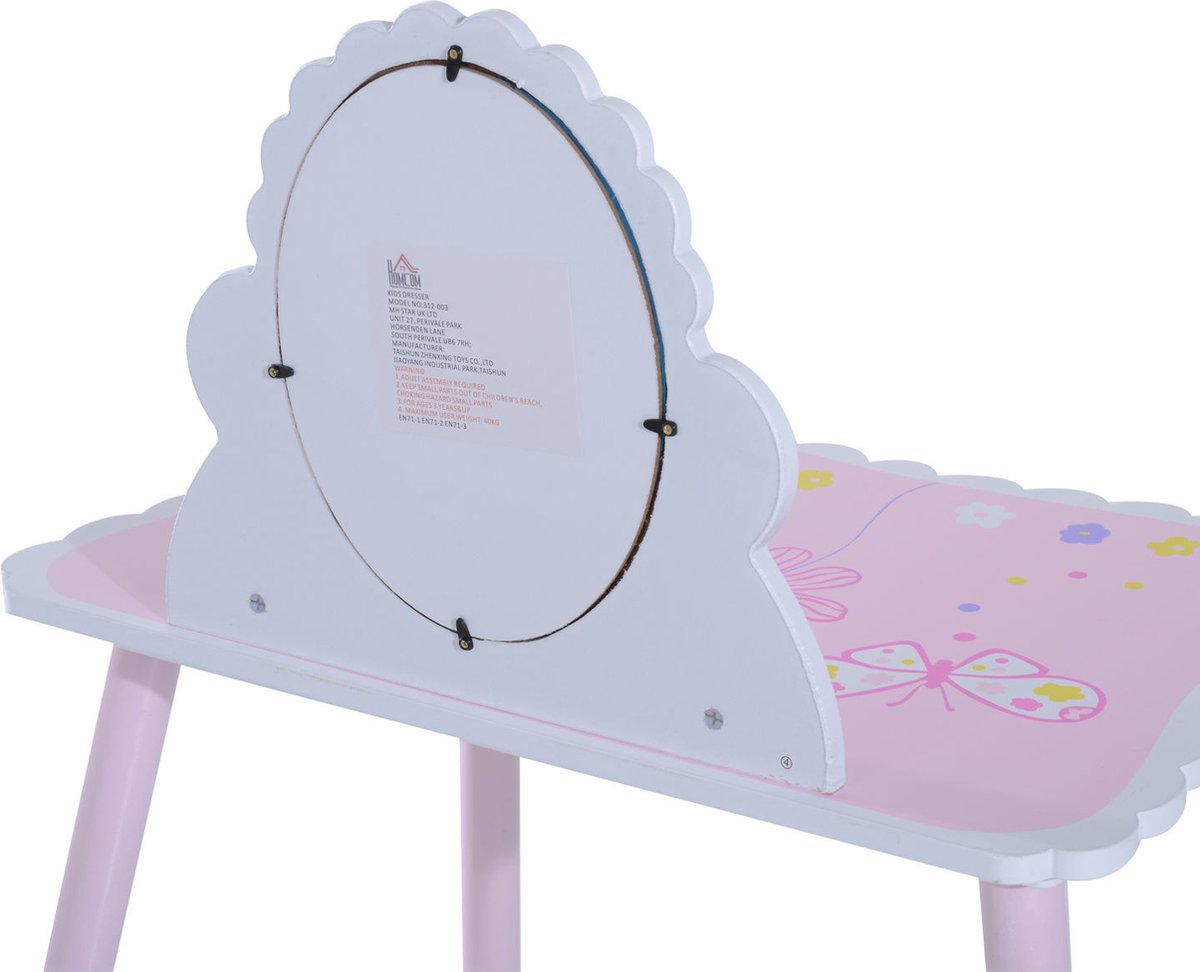 HOMdotCOM Kinderkaptafel Princess make up tafel roze vanaf 3 jr