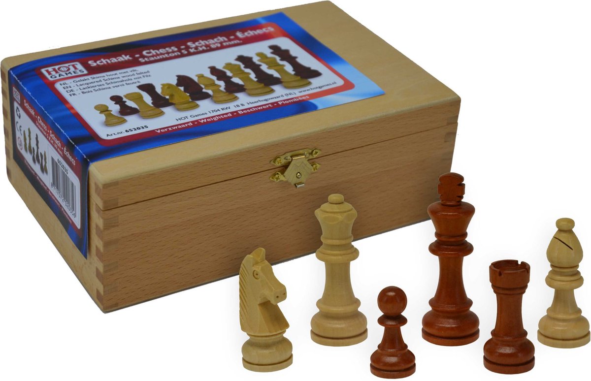 Schaakstukken Staunton maat 5 - 89mm - In kist -  