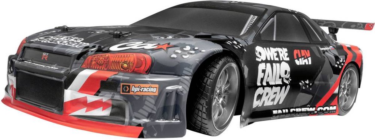 HPI Racing E10 Drift Nissan Skyline R34 GT-R Brushed 1:10 RC auto Elektro Straatmodel 4WD 100% RTR 2,4 GHz Incl. accu,