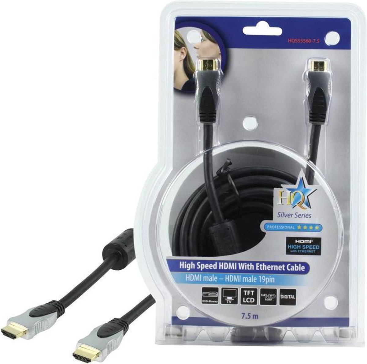 HQ -1.4 High Speed HDMI kabel - 7.50 m - Donkergrijs