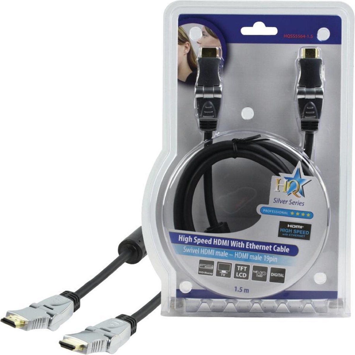 Hq Hqss5564-1.5 Hoge Kwaliteit High Speed Hdmi Kabel met Ethernet 1,50 M