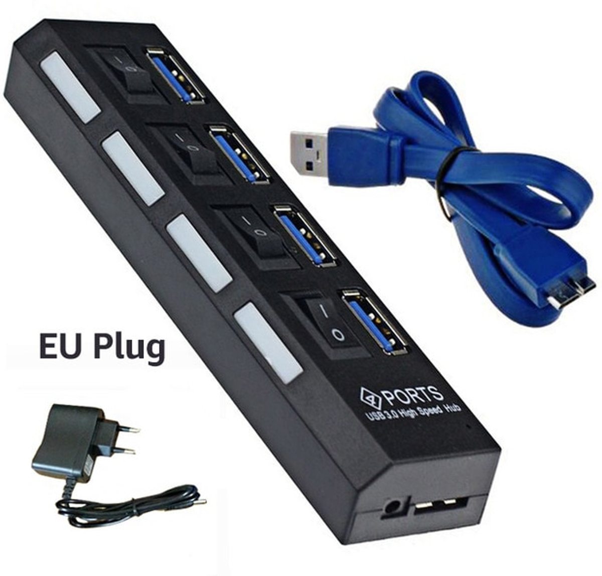 igh Speed 4 Ports 3.0 USB hub Multi oplaadadapter met aan/uit knop en led verlichting + EU stekker