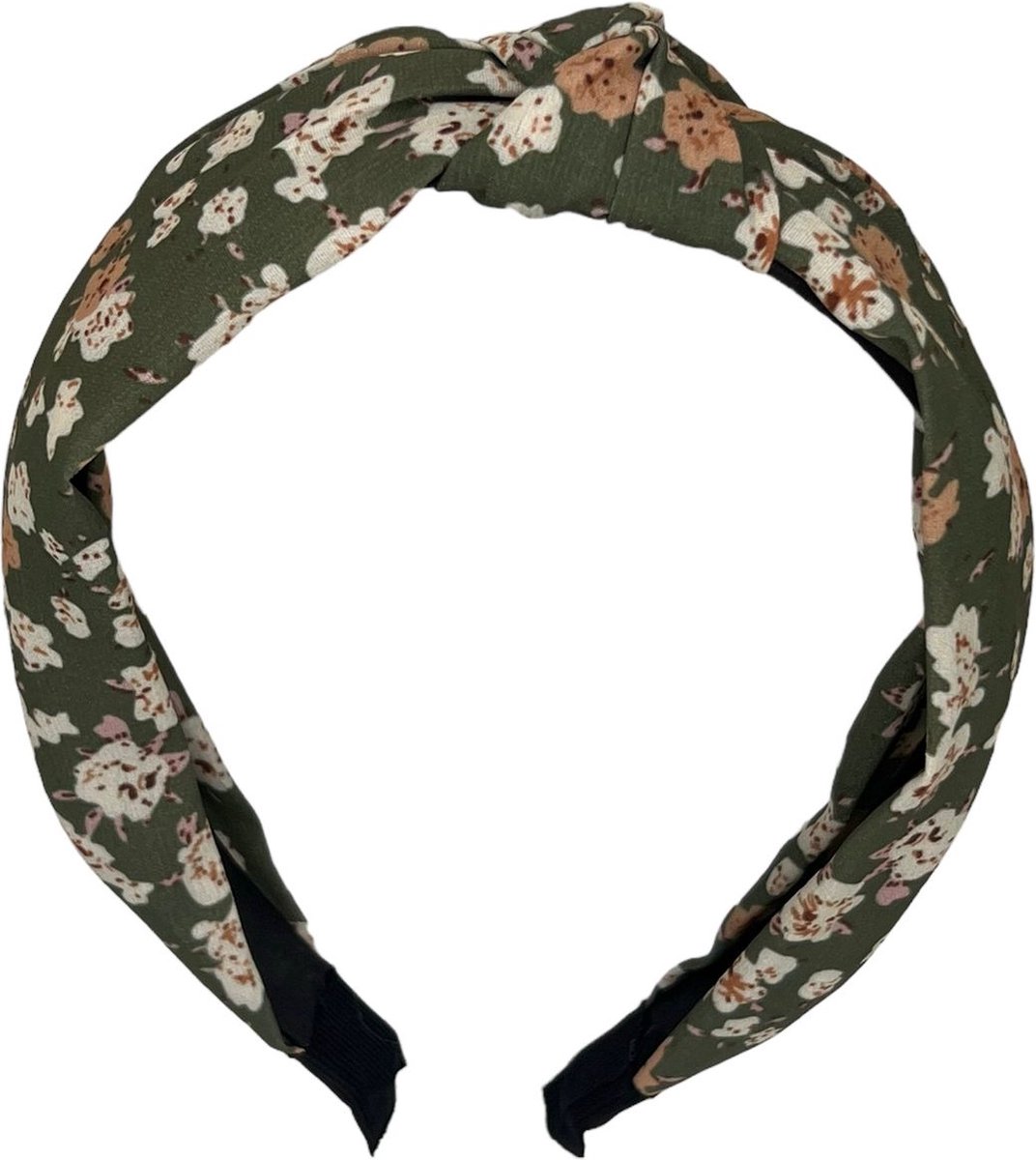 Diadeem - stof - haarband - met bloemetjes - donkergroen