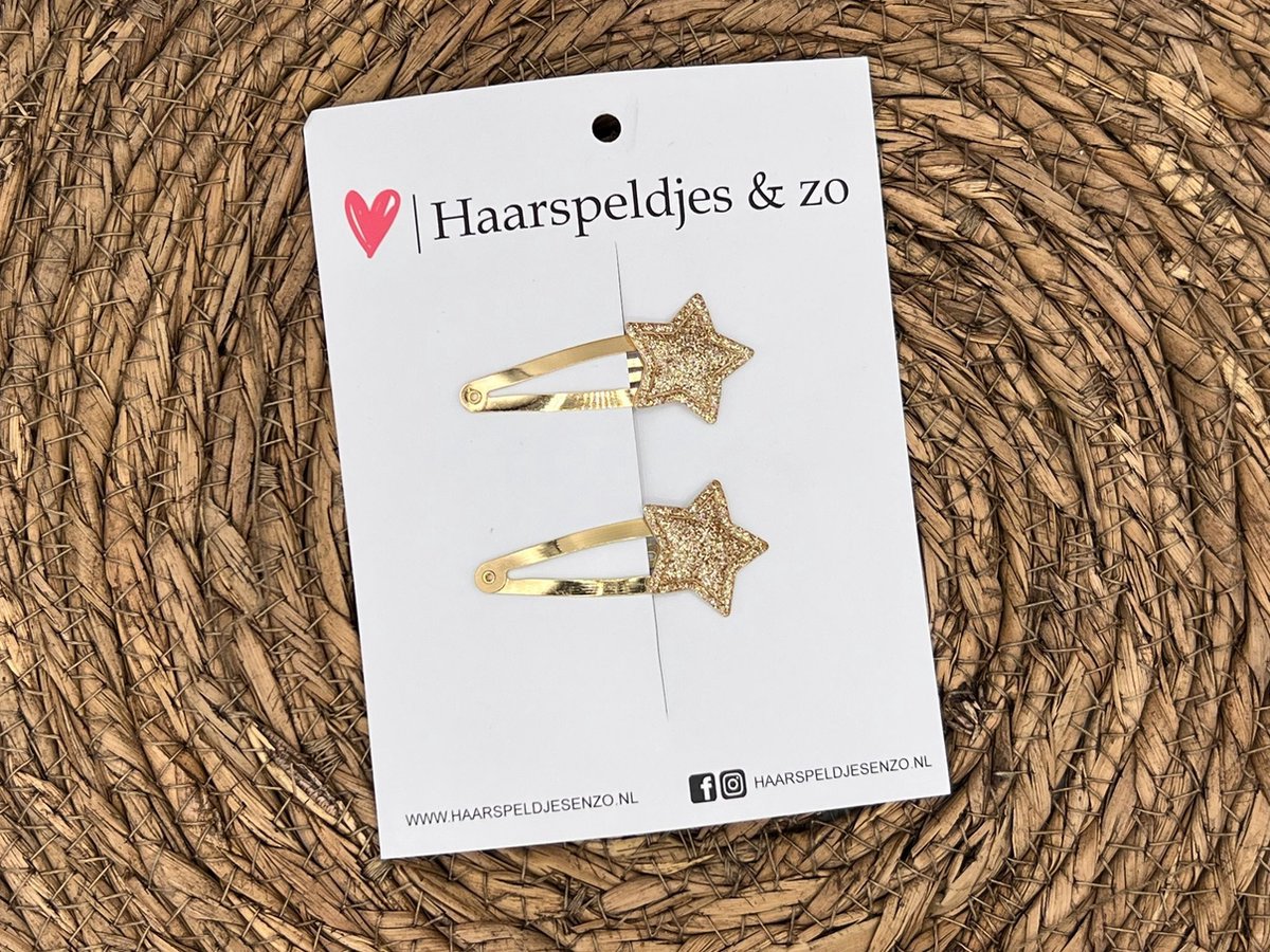 Haarspeldje ‘Stars’ - ster - sterretje - glitters - zachtgoud - kerst – feestdagen - 4 cm speldjes