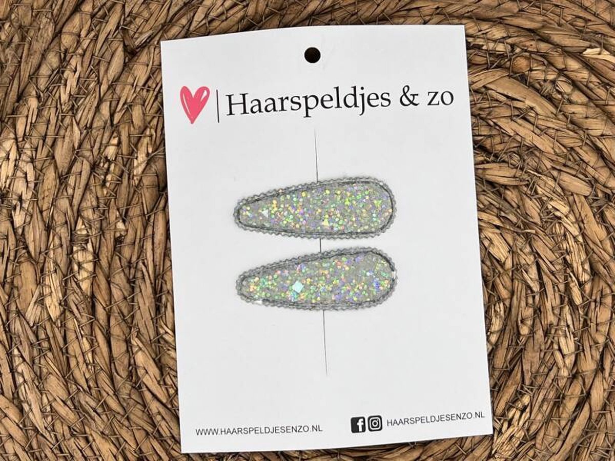 Haarspeldjes Saar set 7 - kerstcollectie - glitters - klikklakspeldje - zilver/grijs