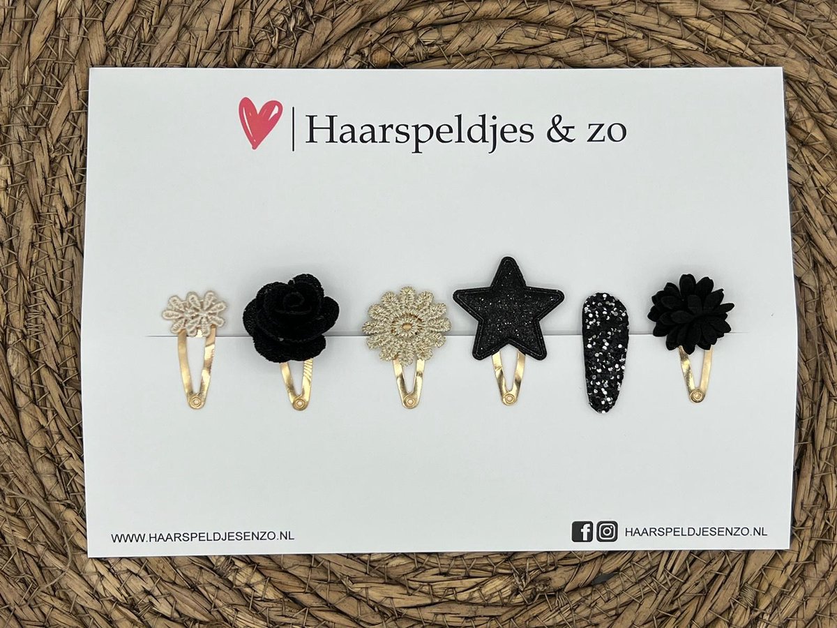 Try-out mix 22 - mix van verschillende speldjes - zwart/goud - glitters - kerst - feestdagen - 3 cm speldjes