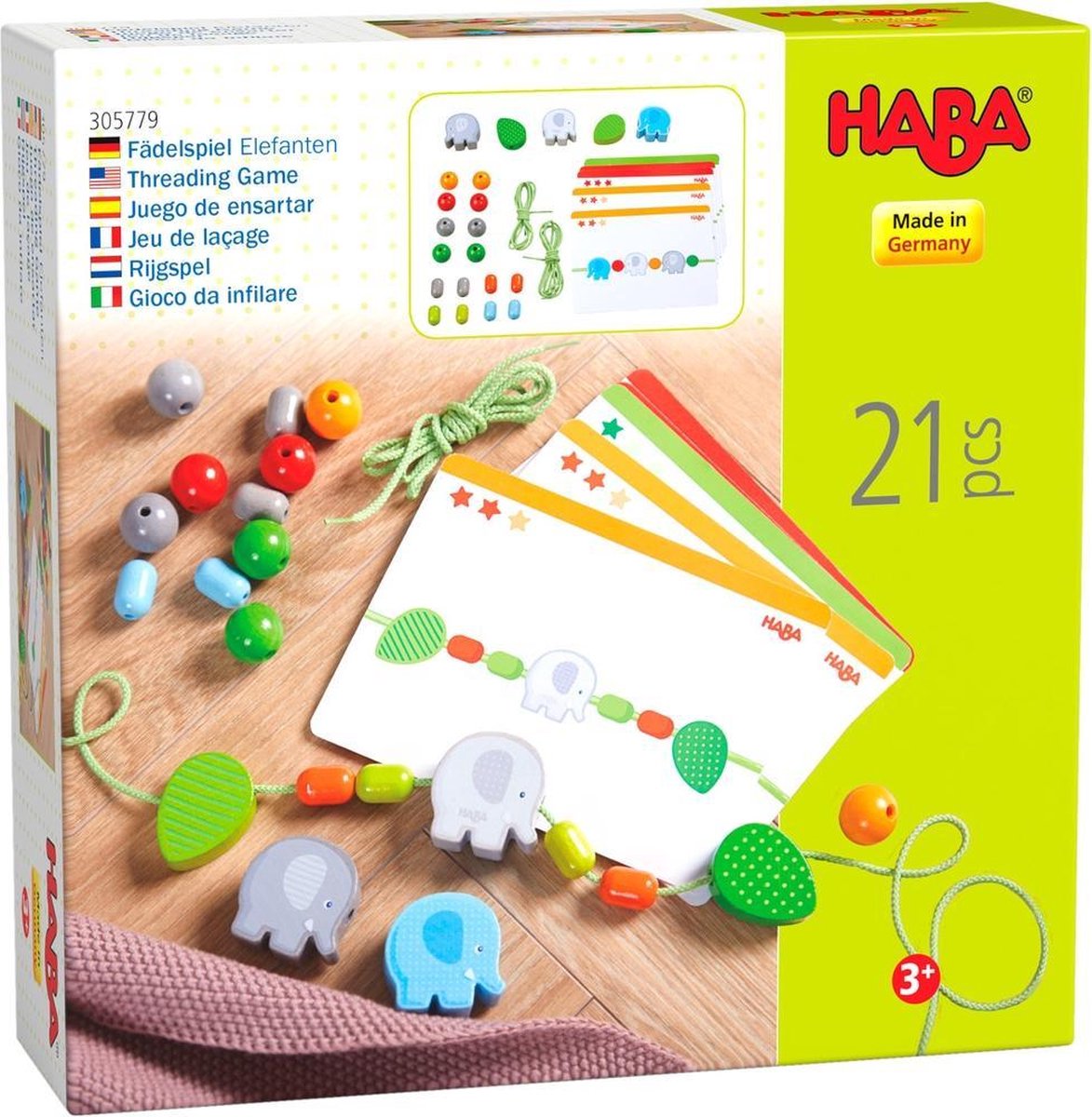 Haba Rijgspel Olifanten Junior 15,3 X 15,3 Cm Hout 21-delig