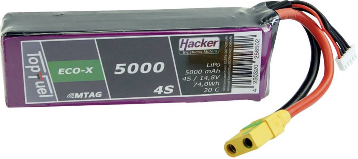 Hacker LiPo accupack 14.8 V 5000 mAh Aantal cellen: 4 20 C Softcase XT90