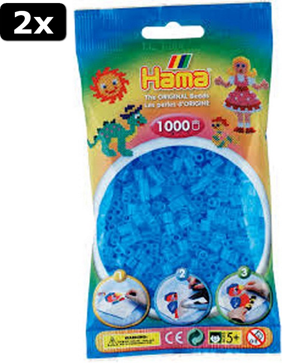 2x Hama Strijkkralen 1000 Blauw Transparant