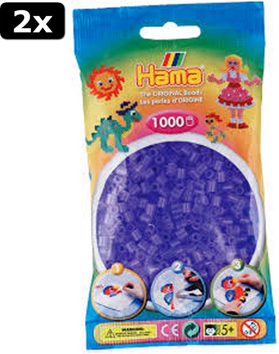 2x Hama Strijkkralen 1000 Lila Transparant