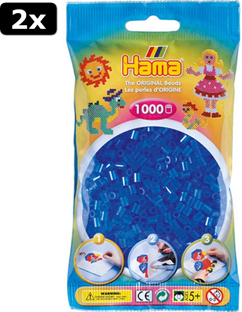 2x Hama Strijkkralen 1000 Stuks Blauw Doorzichtig