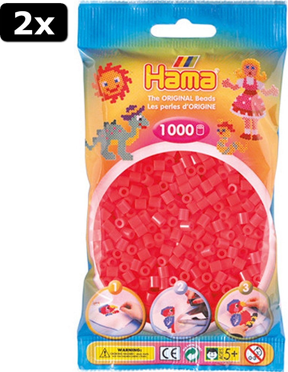 2x Hama Strijkkralen 1000 Stuks Rood Neon