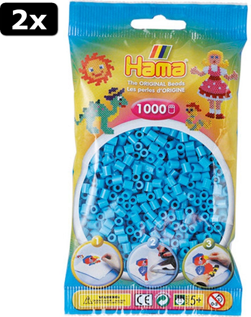 2x Hama Strijkkralen Azuur Blauw 1000 Stuks