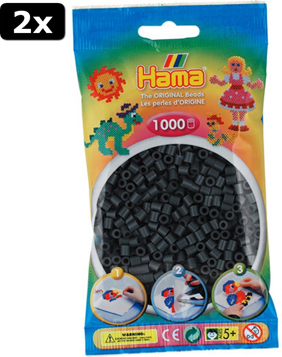 2x Hama Strijkkralen Donkergrijs 1000